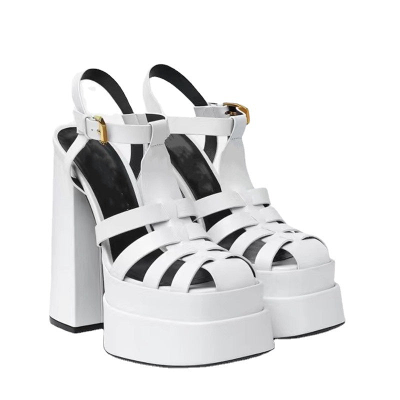 Ancient Energy summer thick high heels with fish mouth design, stylish European and U.S. fashion footwear