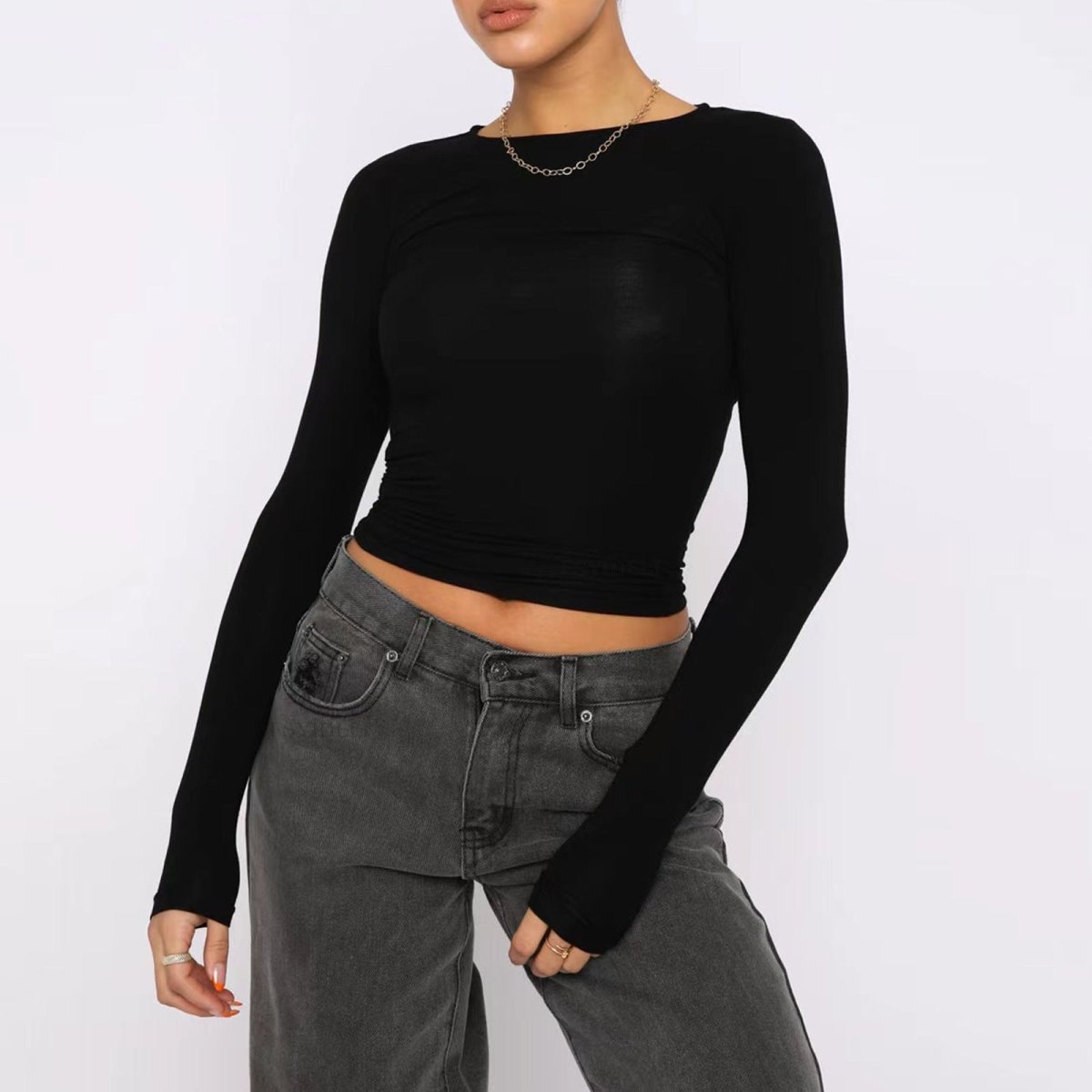 Ancient Energy women's slim long-sleeved pullover top in solid color, casual fit, stylish long-sleeve shirt for everyday wear.