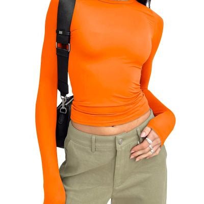 Women's slim long-sleeved pullover top by Ancient Energy, solid casual fit shirt for stylish everyday wear.