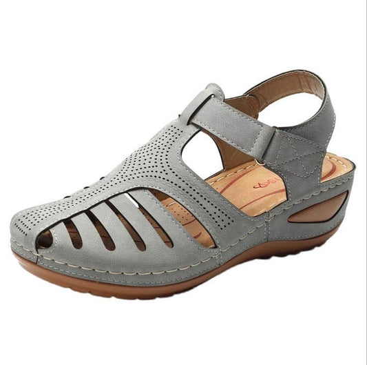 Plus size women's retro wedge sandals with round toes by Ancient Energy, featuring a stylish vintage-inspired design.