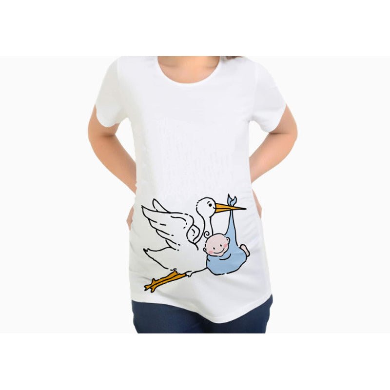 Ancient Energy women's slim maternity T-shirt with funny letter print, O-neck design, suitable for pregnancy and casual wear.
