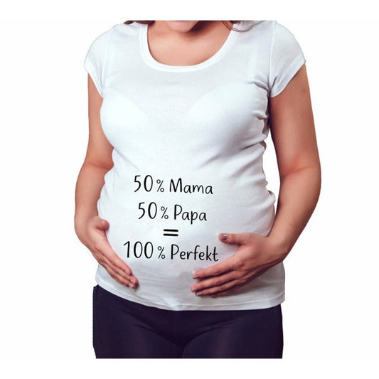 Slim maternity women's T-shirt by Ancient Energy featuring funny letter print and O-neck design, suitable for pregnancy wear.