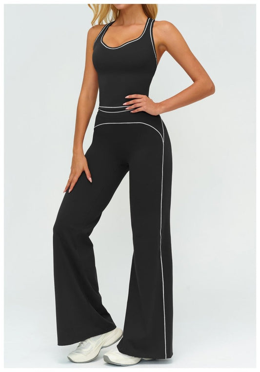 Women's yoga set with V-neck sleeveless tops and slim straight pants by Ancient Energy, ideal for summer gym and sports activities.