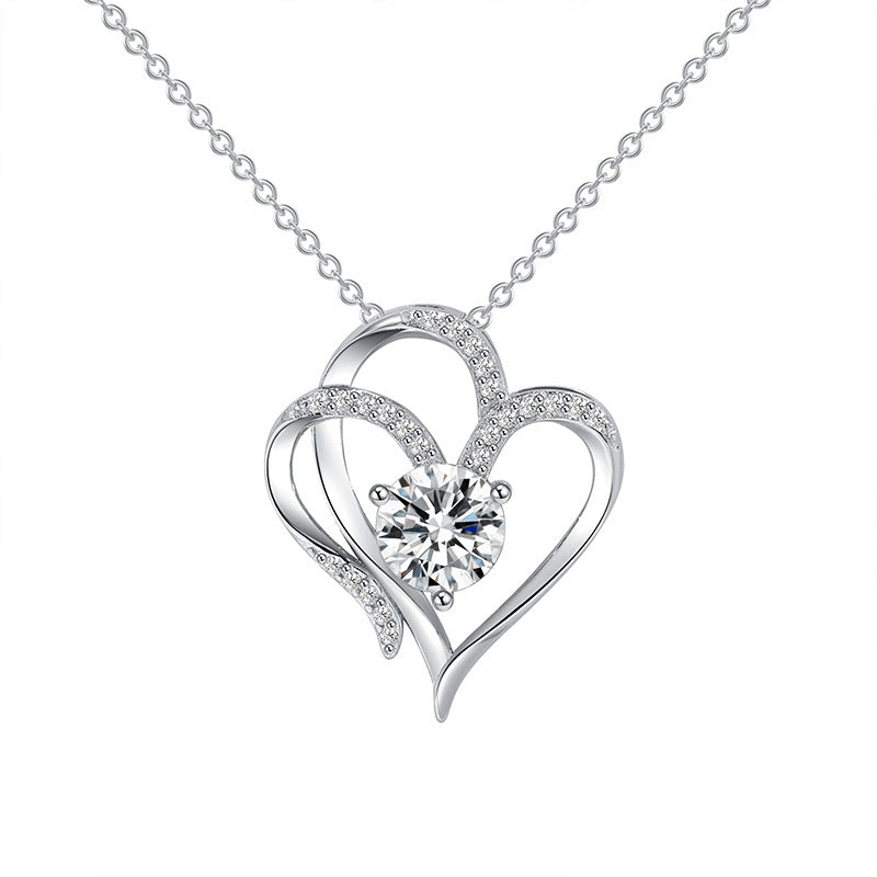 Zircon Double Love Necklace with Rhinestones 💖 Sparkling heart-shaped design for timeless elegance! - Default