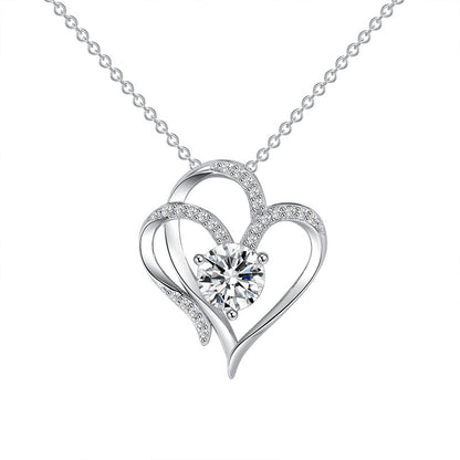 Zircon Double Love Necklace with Rhinestones 💖 Sparkling heart-shaped design for timeless elegance! - Default
