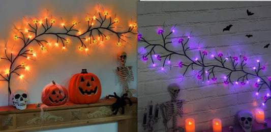 Halloween LED Willow Vine String Light Cool Cartoon Bat Pumpkin Decoration For Indoor Outdoor Party House Decor - MANDOTOS