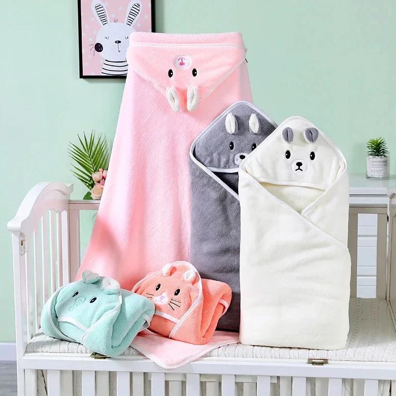 Baby Hooded Bath Towels Cartoon Animal Newborn Soft Towel Blanket Toddler Bathrobe Warm Sleeping Swaddle Wrap for Boys Girls - MANDOTOS