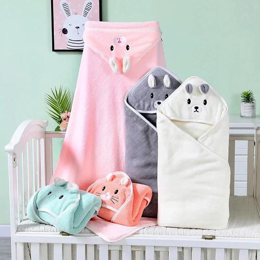Baby Hooded Bath Towels Cartoon Animal Newborn Soft Towel Blanket Toddler Bathrobe Warm Sleeping Swaddle Wrap for Boys Girls - MANDOTOS