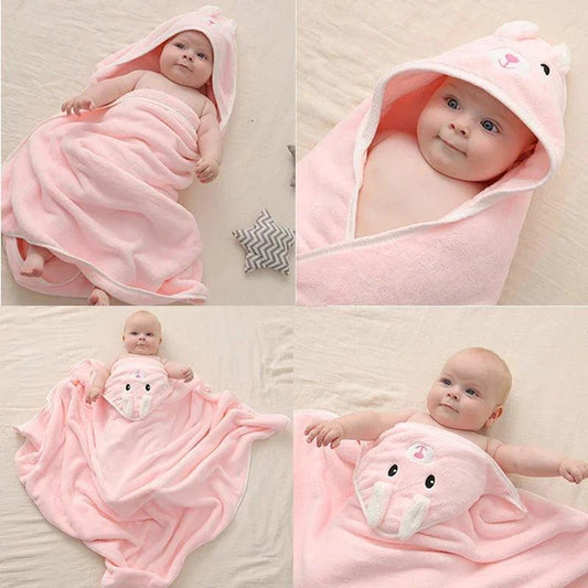 Baby Hooded Bath Towels Cartoon Animal Newborn Soft Towel Blanket Toddler Bathrobe Warm Sleeping Swaddle Wrap for Boys Girls - MANDOTOS