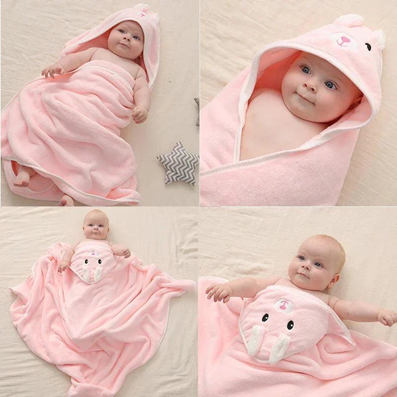 Baby Hooded Bath Towels Cartoon Animal Newborn Soft Towel Blanket Toddler Bathrobe Warm Sleeping Swaddle Wrap for Boys Girls - MANDOTOS