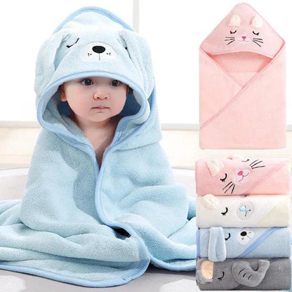 Baby Hooded Bath Towels Cartoon Animal Newborn Soft Towel Blanket Toddler Bathrobe Warm Sleeping Swaddle Wrap for Boys Girls - MANDOTOS