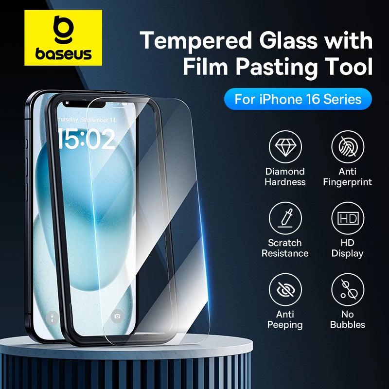 Baseus Tempered Glass for iPhone 16 Pro Max Plus Screen Protector for iPhone 15 14 13 12 11 Pro Max Clear Edge Anti-Peeping Film - MANDOTOS