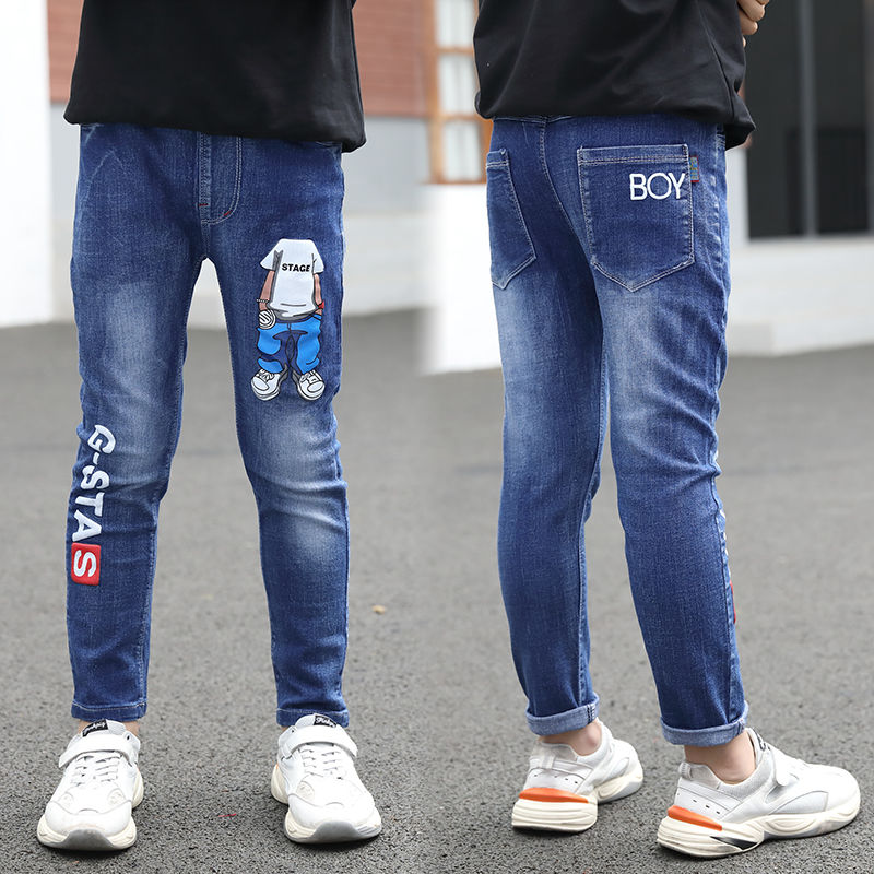 Ancient Energy boys' autumn and winter one-piece velvet jeans, cozy and warm for cold weather, shown in the image.