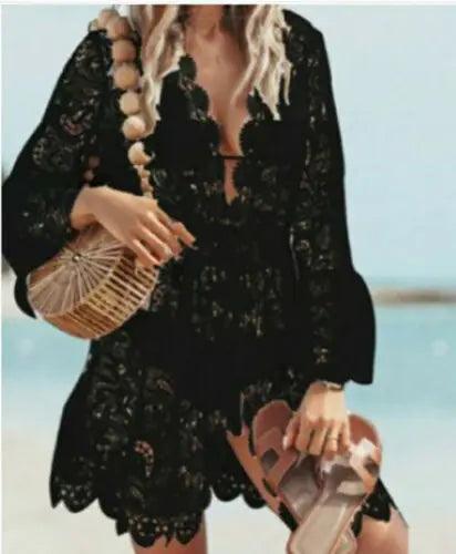 Boho Lace Maxi Beach Cover-Up Dress - MANDOTOS