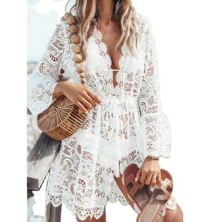 Boho Lace Maxi Beach Cover-Up Dress - MANDOTOS