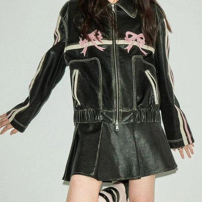 Bow Biker's Leather Jacket - MANDOTOS