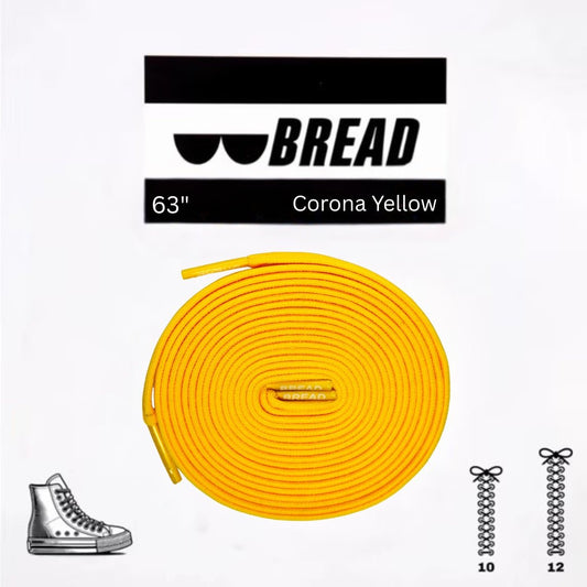 Yellow elastic shoelace by Bread, designed for easy fastening and secure fit, shown with the product's bright yellow color.