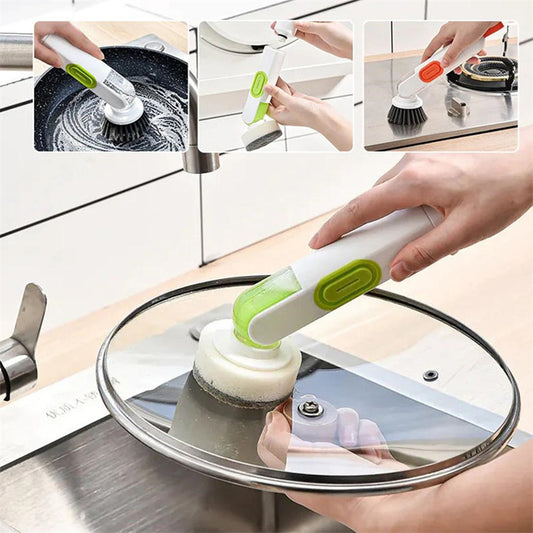 2-in-1 Soap Dispensing Dish Brush with Replacement Heads & No Leak Design