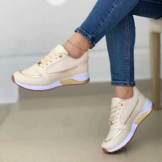 Casual Lace-up Flat Shoes Women Shallow Round Toe Sports Walking Sneakers - MANDOTOS