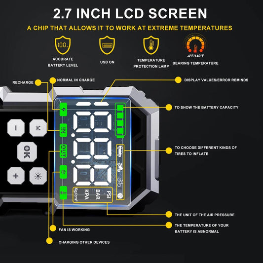 Car Jump Starter With Air Compressor LCD Screen 21800mAh Portable Booster Charger 6000A Powerful Car Battery Starting Devi - MANDOTOS