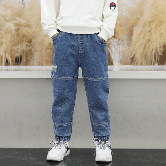 Boys' spring and autumn jeans by Ancient Energy, featuring a casual fit and classic denim style for seasonal wear.