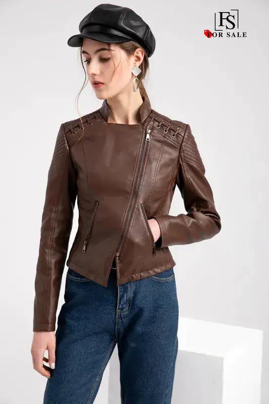 Chic Feminine Leather Coat - MANDOTOS