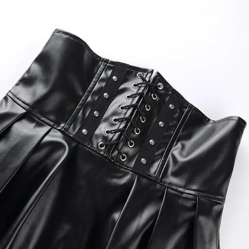 Chic Leather Lace-Up Skirt - MANDOTOS