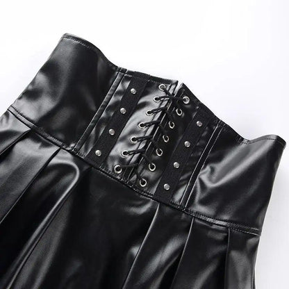 Chic Leather Lace-Up Skirt - MANDOTOS