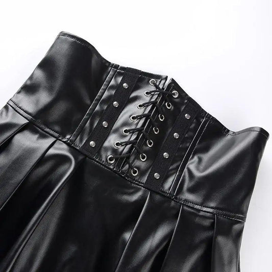 Chic Leather Lace-Up Skirt - MANDOTOS