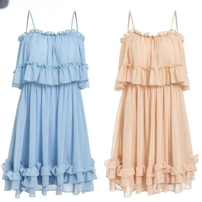 Chiffon Ruffled Summer Pleat Dress - MANDOTOS