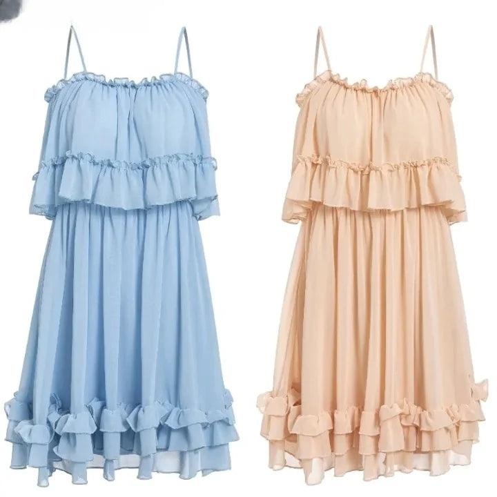 Chiffon Ruffled Summer Pleat Dress - MANDOTOS
