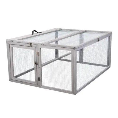 Compact Grey Rabbit Hutch with Folding Runway - MANDOTOS