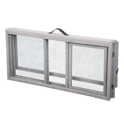 Compact Grey Rabbit Hutch with Folding Runway - MANDOTOS