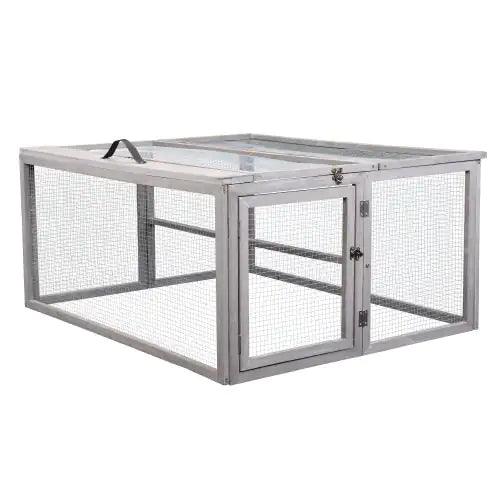 Compact Grey Rabbit Hutch with Folding Runway - MANDOTOS