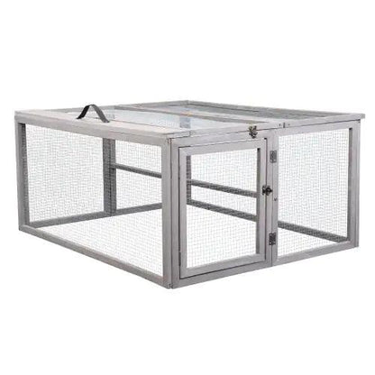 Compact Grey Rabbit Hutch with Folding Runway - MANDOTOS