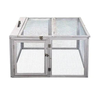 Compact Grey Rabbit Hutch with Folding Runway - MANDOTOS