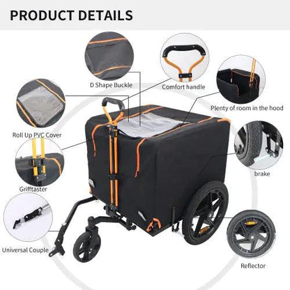 Compact Pet Jogger and Bike Trailer - Orange/Black - MANDOTOS