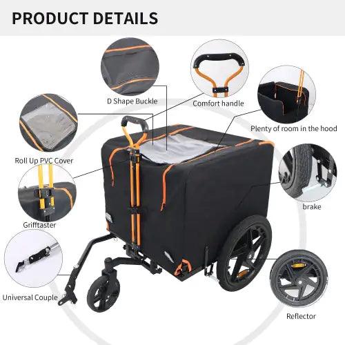 Compact Pet Jogger and Bike Trailer - Orange/Black - MANDOTOS
