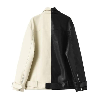 Contrast Vegan Leather Jacket - MANDOTOS