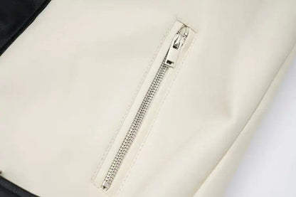 Contrast Vegan Leather Jacket - MANDOTOS