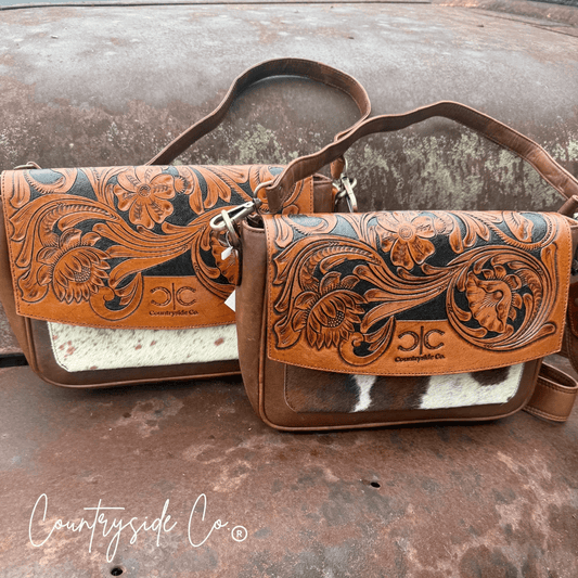 Grace Tooled Leather Purse by Countryside Co. featuring intricate tooling and classic design, displayed front view.