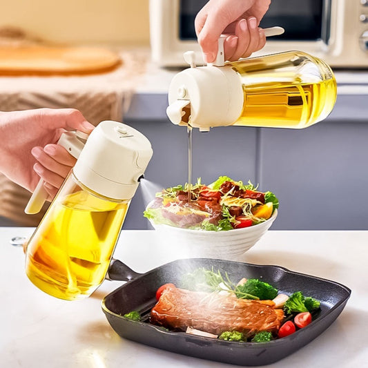 470ML Olive Oil Sprayer Dispenser For Cooking BBQ 2 In 1 Glass Oil Vinegar Soy Sauce Spray Kitchen Oil Bottle For Air Fryer - MANDOTOS