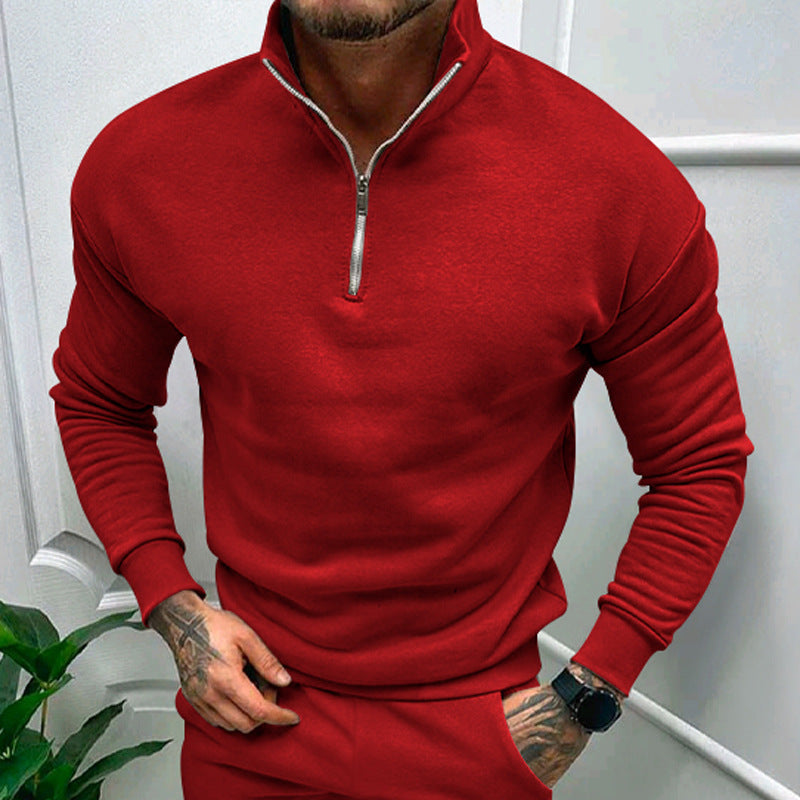 Solid Color Zipper Sweatshirt Men's Autumn And Winter Fleece-lined Long Sleeve Tops - MANDOTOS
