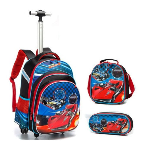 Ancient Energy three-piece school trolley bag set for primary students, featuring colorful designs and sturdy wheels.