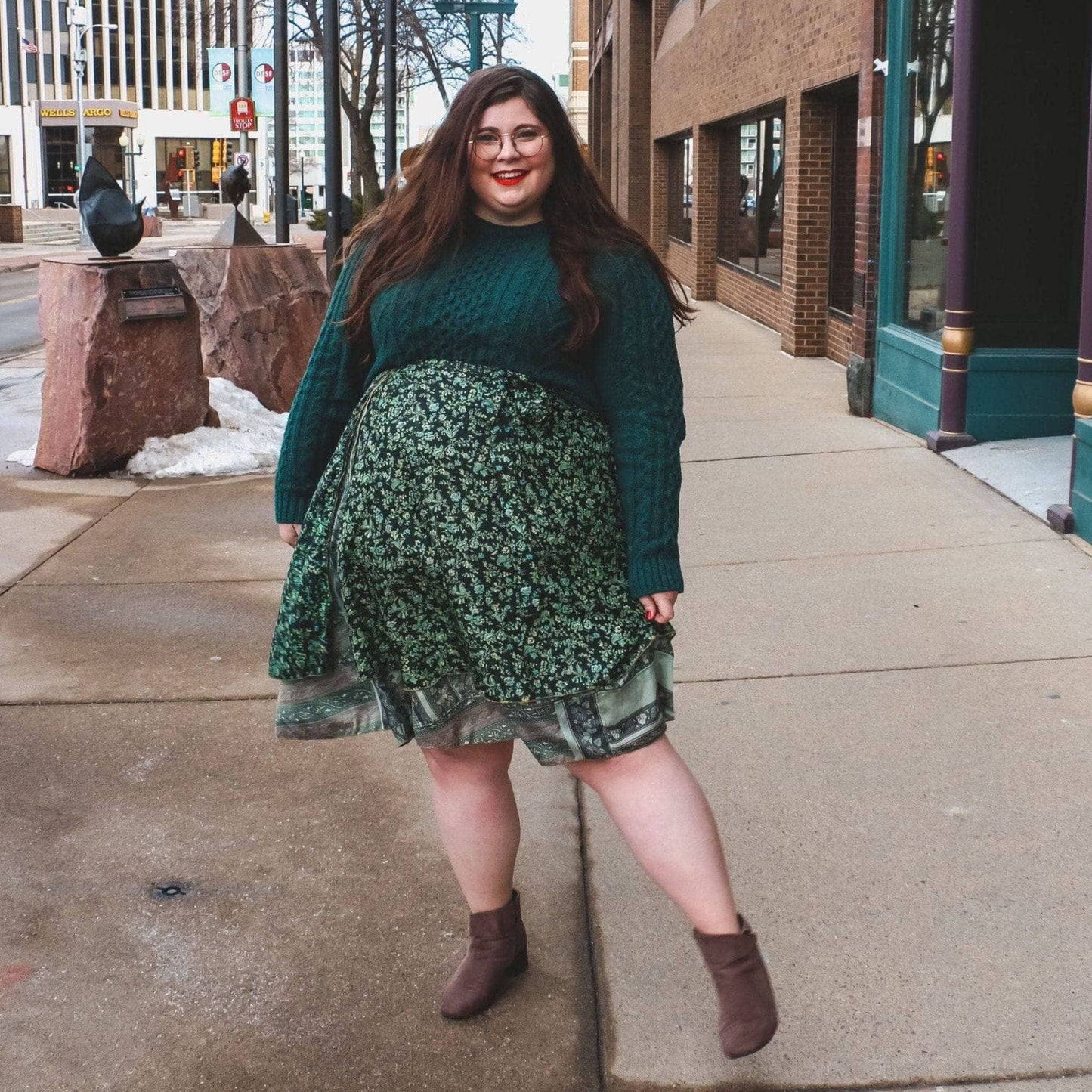 Colorful sari wrap skirt by Darn Good Yarn, featuring vibrant fabric and a flowing, adjustable wrap design.