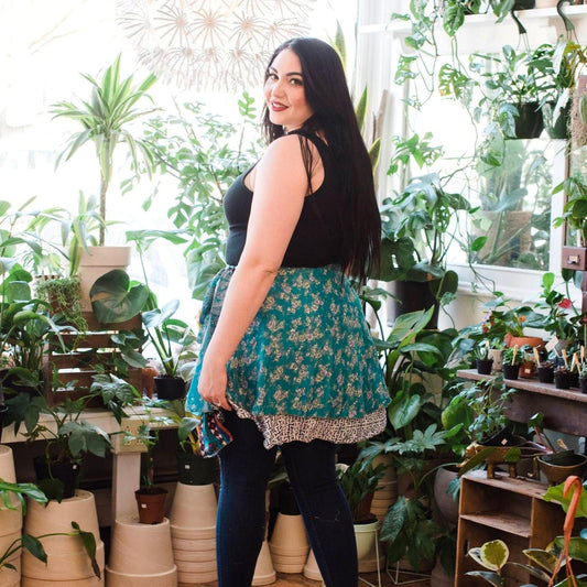 Darn Good Yarn The Original Sari Wrap Skirt featuring vibrant, colorful sari fabric in a stylish wrap design.