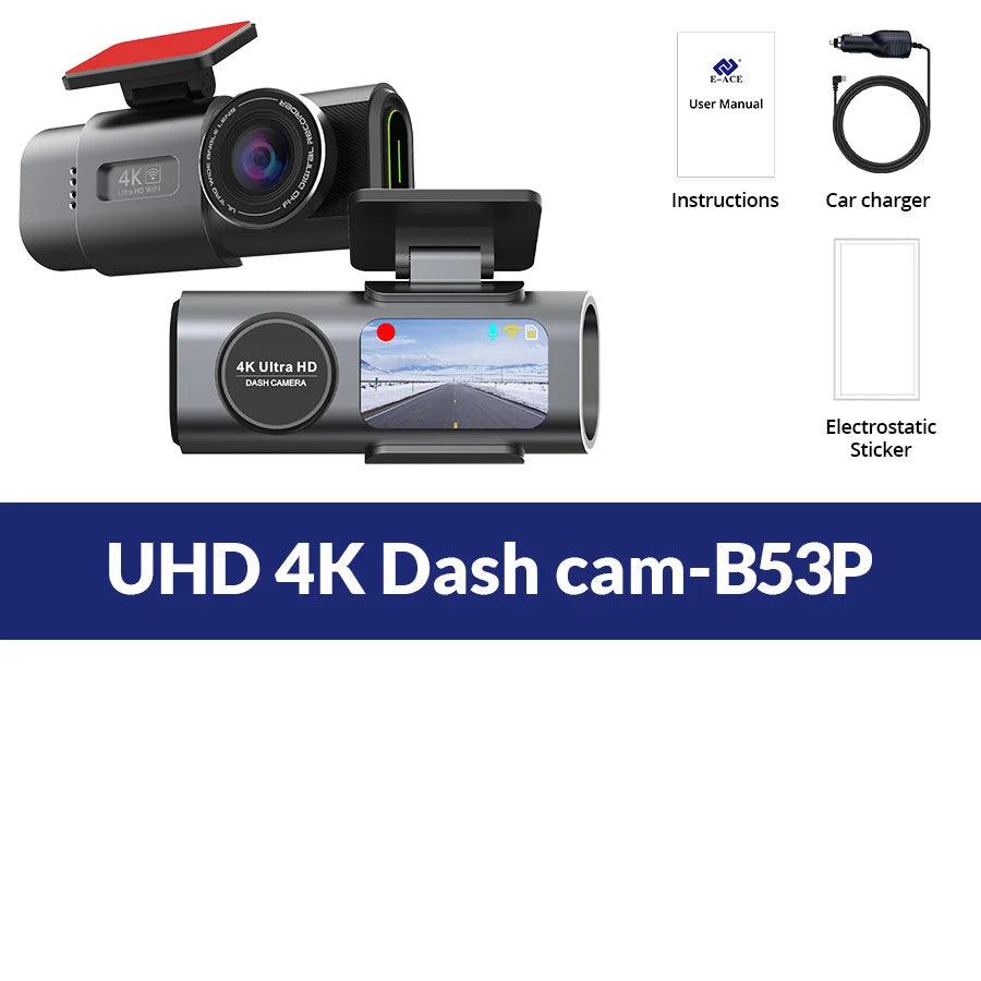 4K Dual Lens Dashboard Cam with Night Vision & GPS - Built-in Wi-Fi & Parking Mode - MANDOTOS