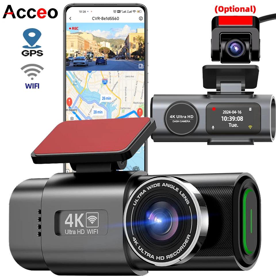 4K Dual Lens Dashboard Cam with Night Vision & GPS - Built-in Wi-Fi & Parking Mode - MANDOTOS