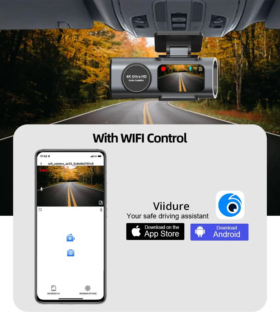 4K Dual Lens Dashboard Cam with Night Vision & GPS - Built-in Wi-Fi & Parking Mode - MANDOTOS