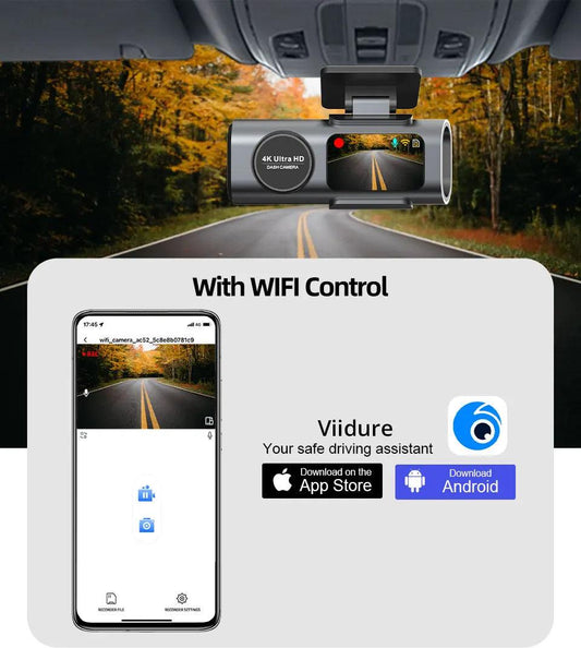4K Dual Lens Dashboard Cam with Night Vision & GPS - Built-in Wi-Fi & Parking Mode - MANDOTOS